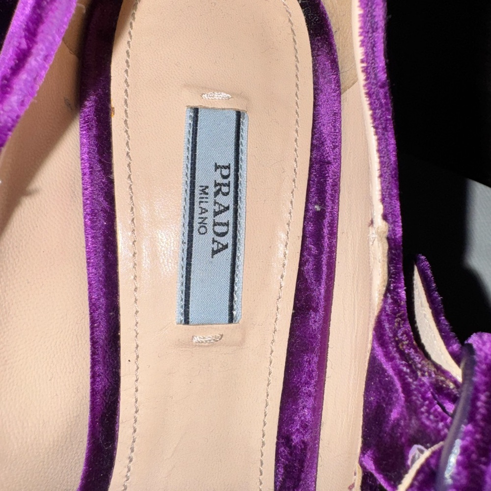 Prada Women's Luxurious Purple Velvet Heels - Picture 3 of 7